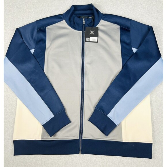 GSTQ Knit Track Jacket Mens XL Blue Gray Colorblock Full Zip Athletic Portugal - Picture 3 of 15